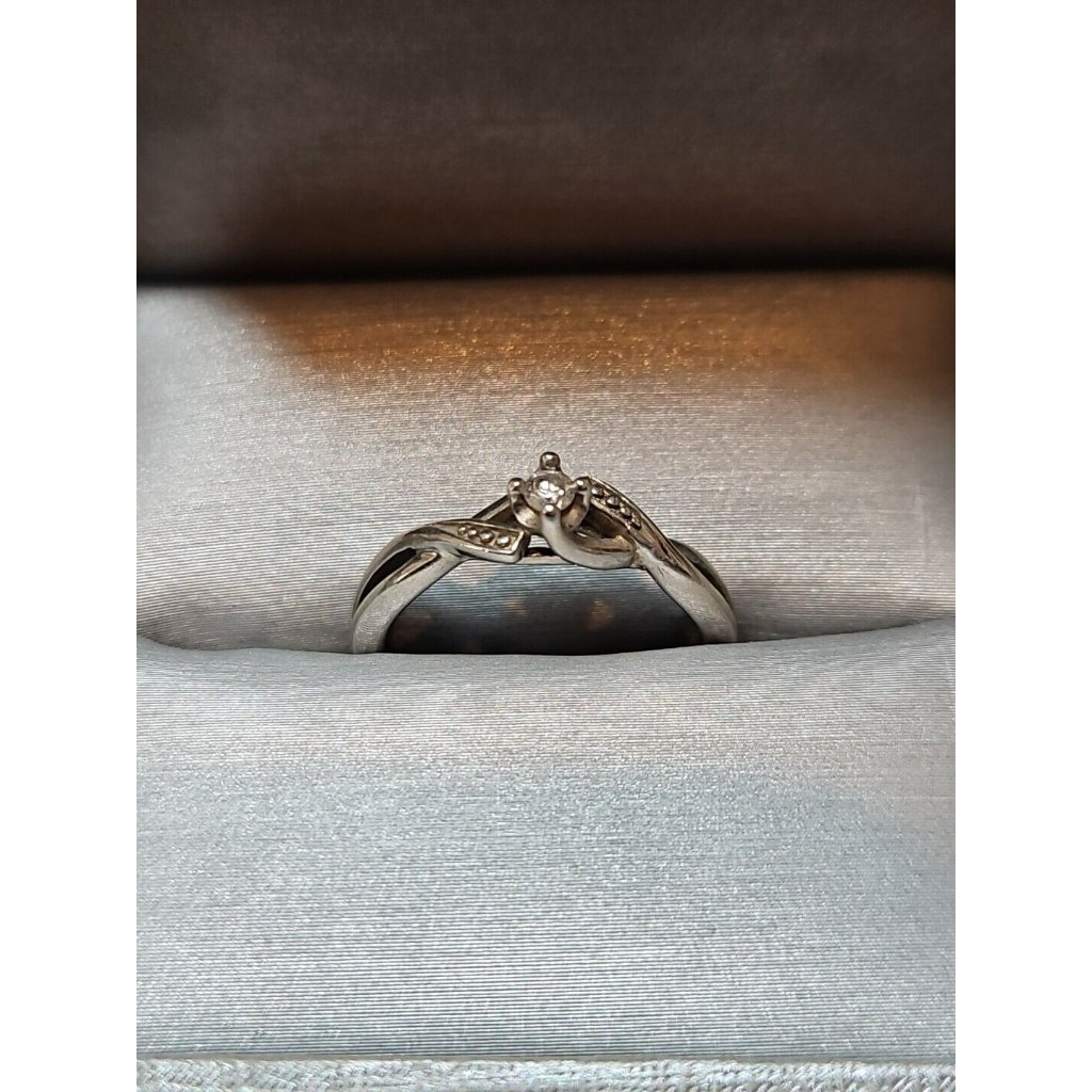 Zales Sterling Silver Twisted Metal Design Cubic Zirconia Ring, Size 8